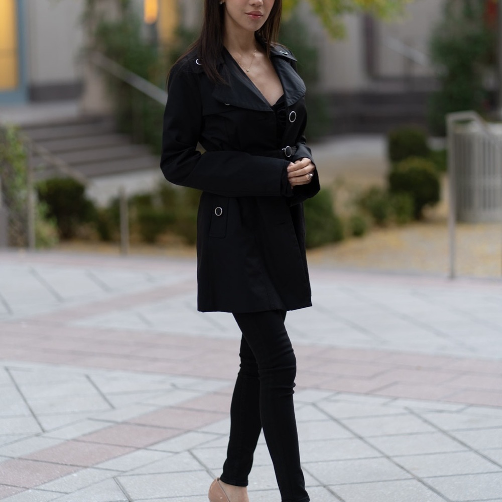 Black trench coat jacket nylon material